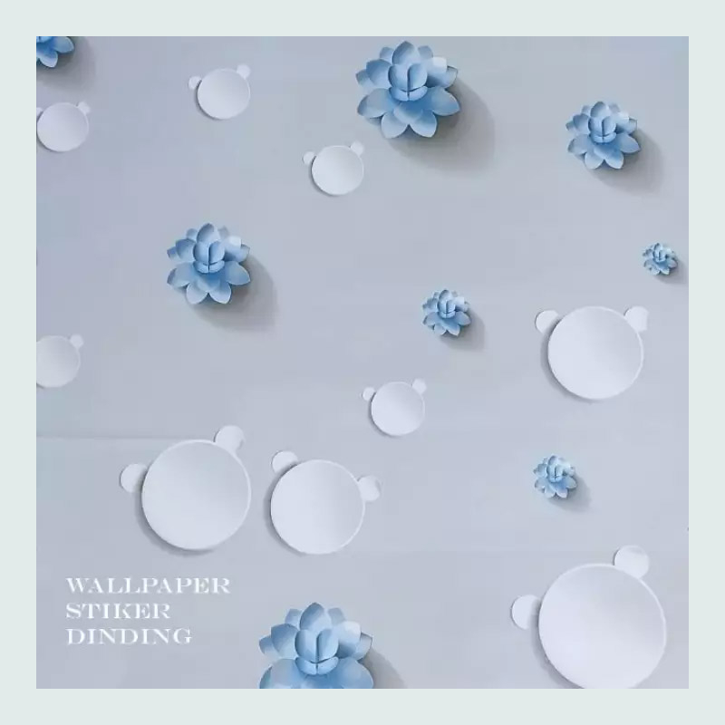 Wallpaper Stiker Dinding Kamar Tidur Ruang Tamu Aesthetic Motif Kembang Air Biru