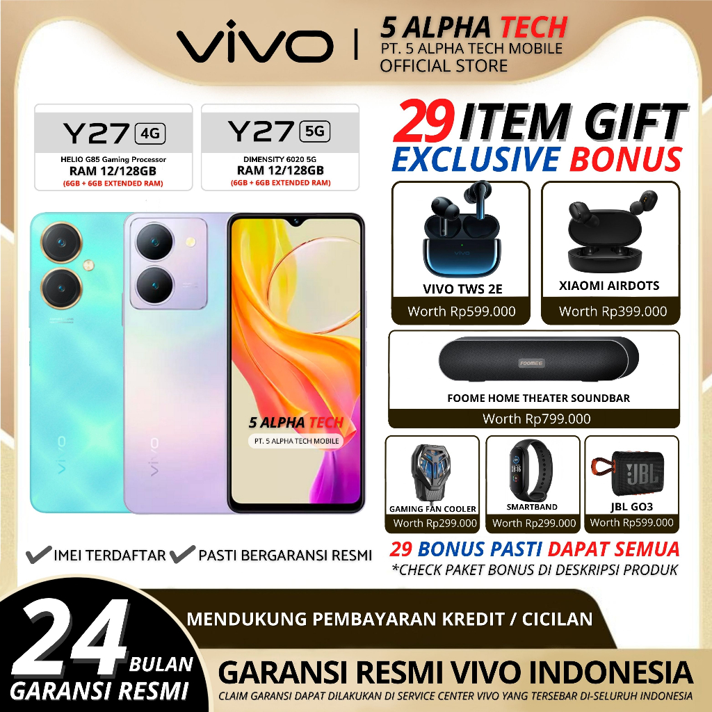 VIVO Y27 5G 12/128GB ( 6GB + 6GB Extended RAM ) Garansi Resmi Vivo