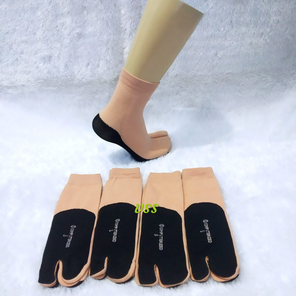 3 Pasang kaos kaki jempol pendek wanita muslimah hijab polos warna crem kulit