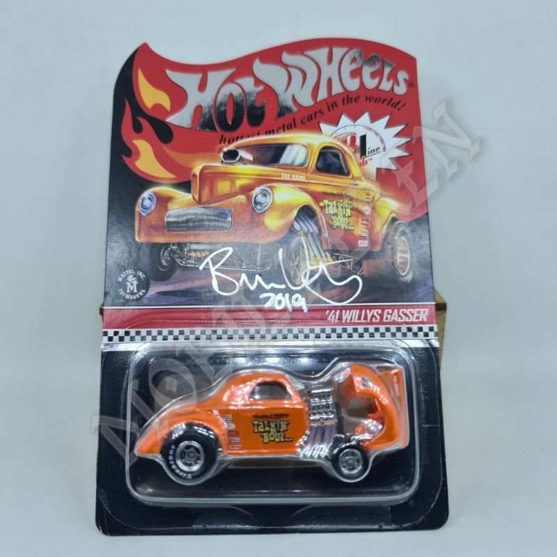 Hot Wheels RLC 2018 Mooneyes 41 Willys Gasser Yellow Ban Karet Signed