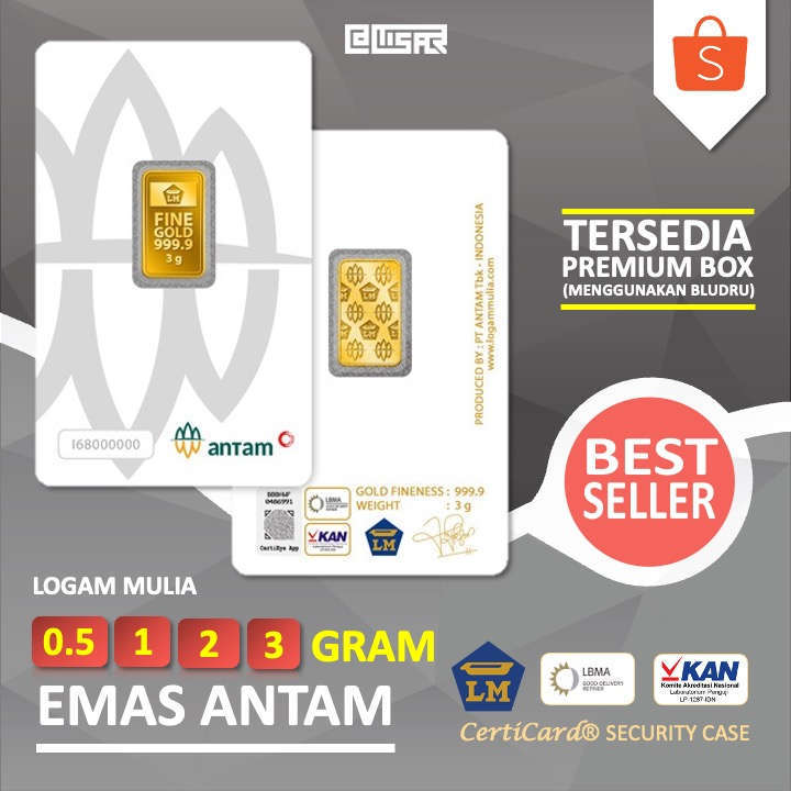 LM Logam Mulia Emas Antam 0.5 gr 1 gr 2 gr 3 gr gram Press Certieye Asli Original Kado Gift Hadiah
