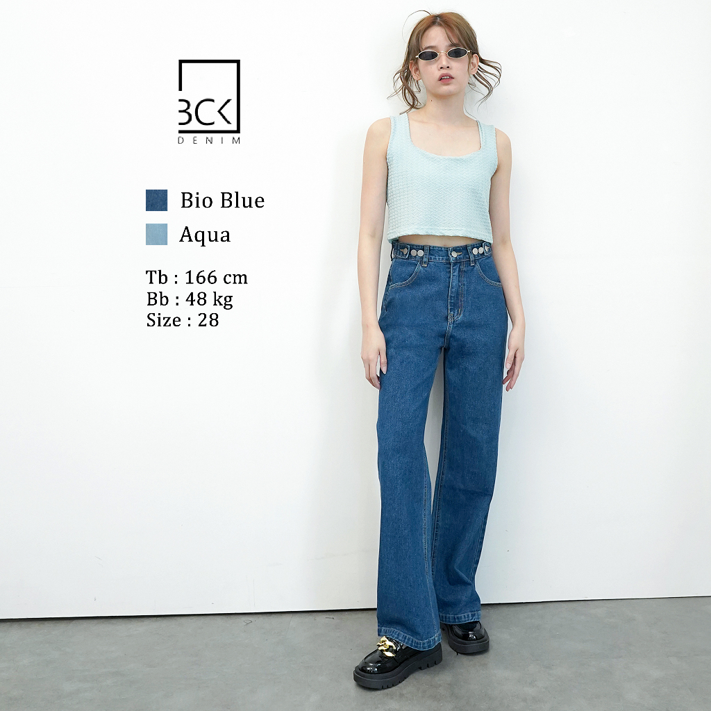 BCK- Celana Highwaist Straight Jeans Wanita Loose Pants Monica