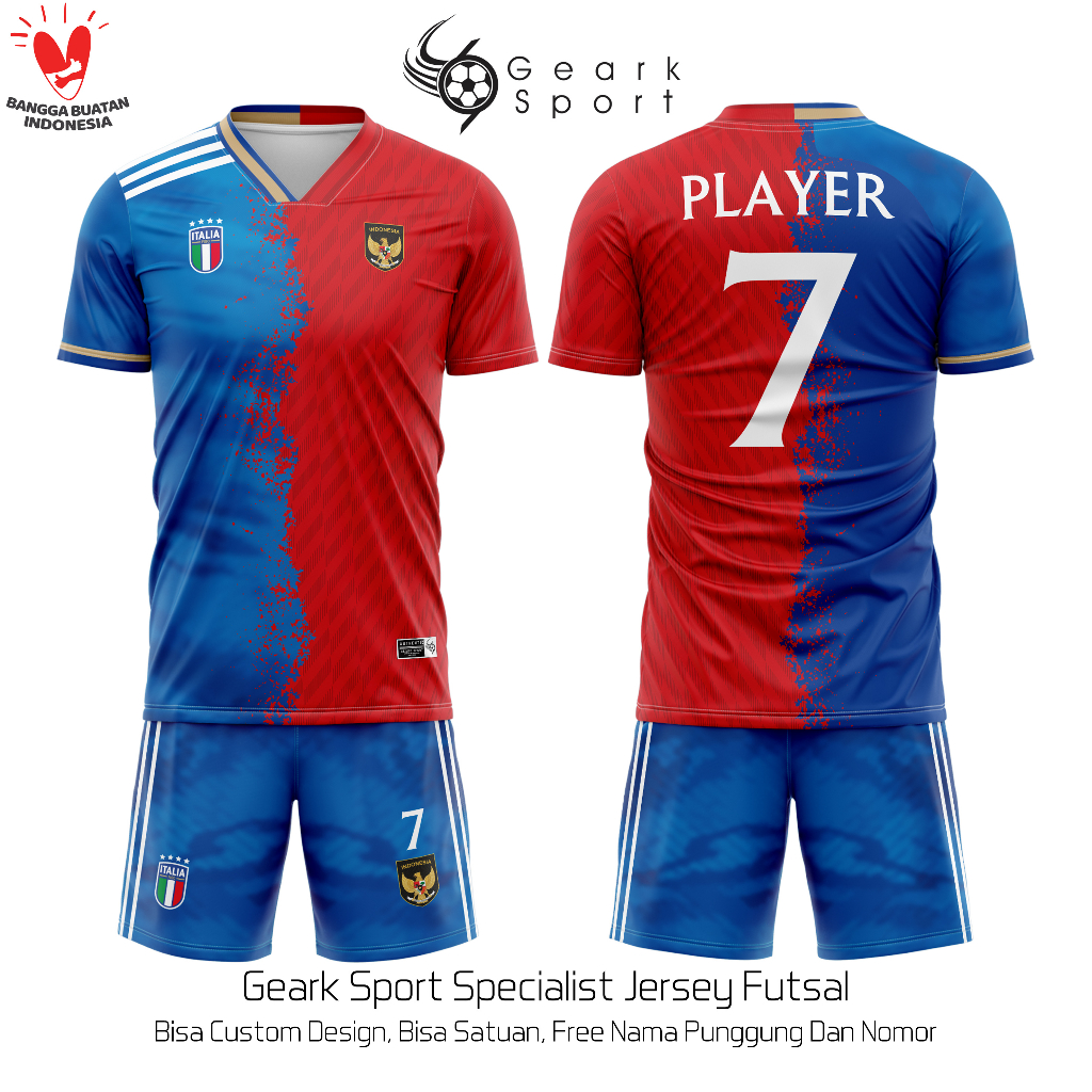 BAJU JERSEY SEPAK BOLA / FUTSAL TERBARU MOTIF ITALIA X INDONESIA FULL PRINTING FREE NAMA DAN NOMOR PUNGGUNG TERLARIS