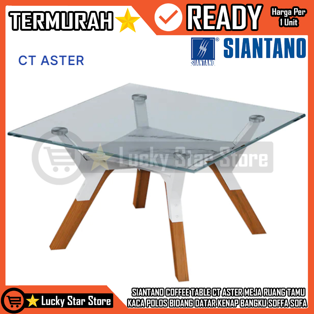 {INSTAN} SIANTANO COFFEE TABLE CT ASTER MEJA TAMU SOFA KACA POLOS KAKI PIPA BESI BULAT BIDANG DATAR 
