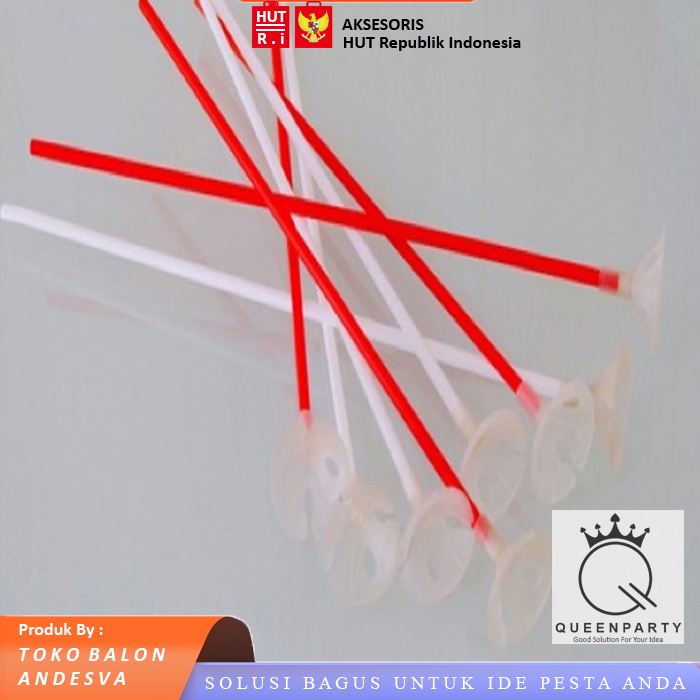Stik Balon merah Putih / Tangkai Balon / Gagang Balon / stick balon latex merah putih / stik merah p