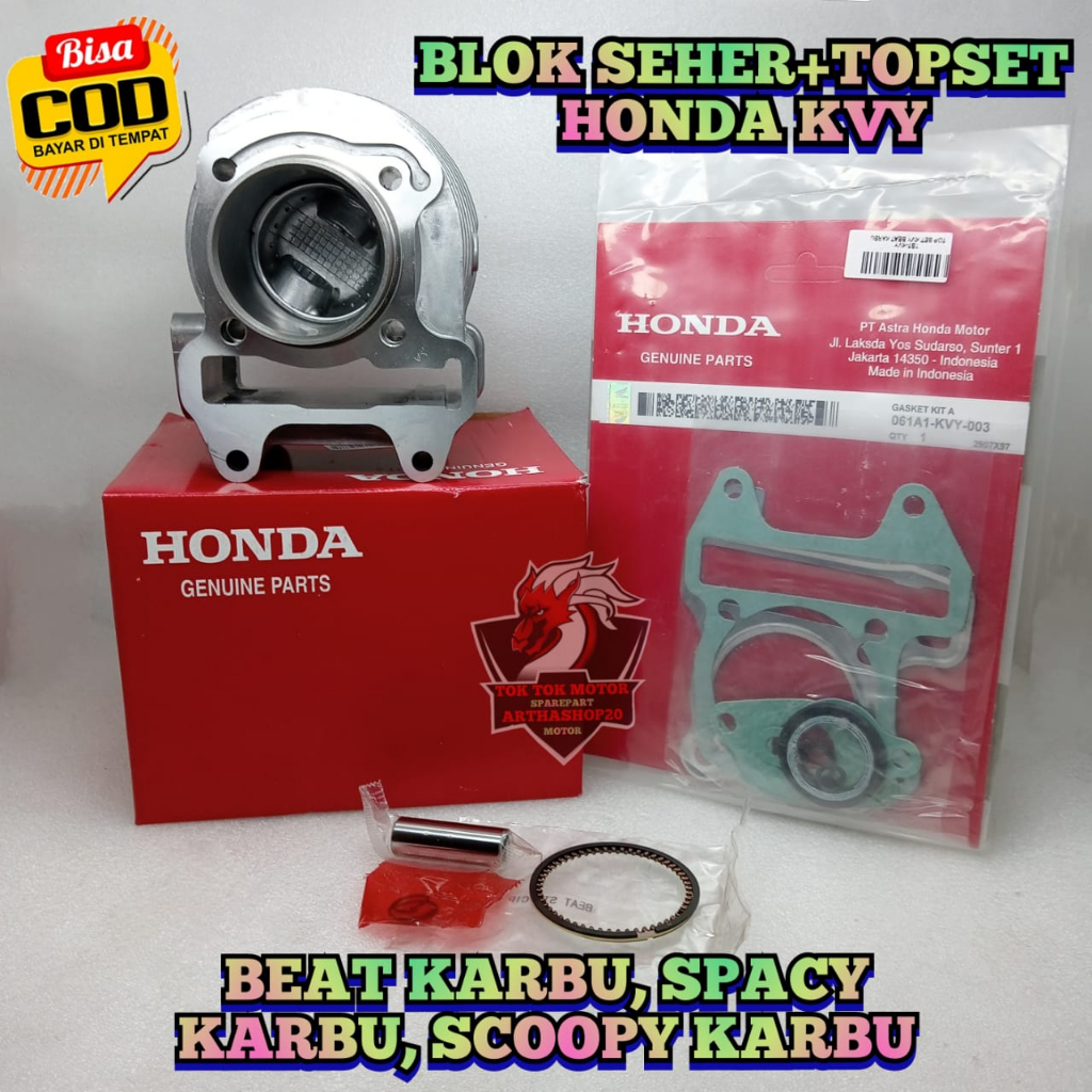 BLOK + SEHER + TOPSET Kvy motor Honda BEAT KARBU , SCOOPY CARBU , SPACY KARBURATOR Block Piston Satu
