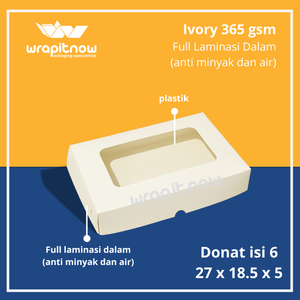 

Dus Donat isi 6 Ivory Laminasi 27x18.5x5// dus roti/ dus cookies/ box ivory dus donat dus bomboloni