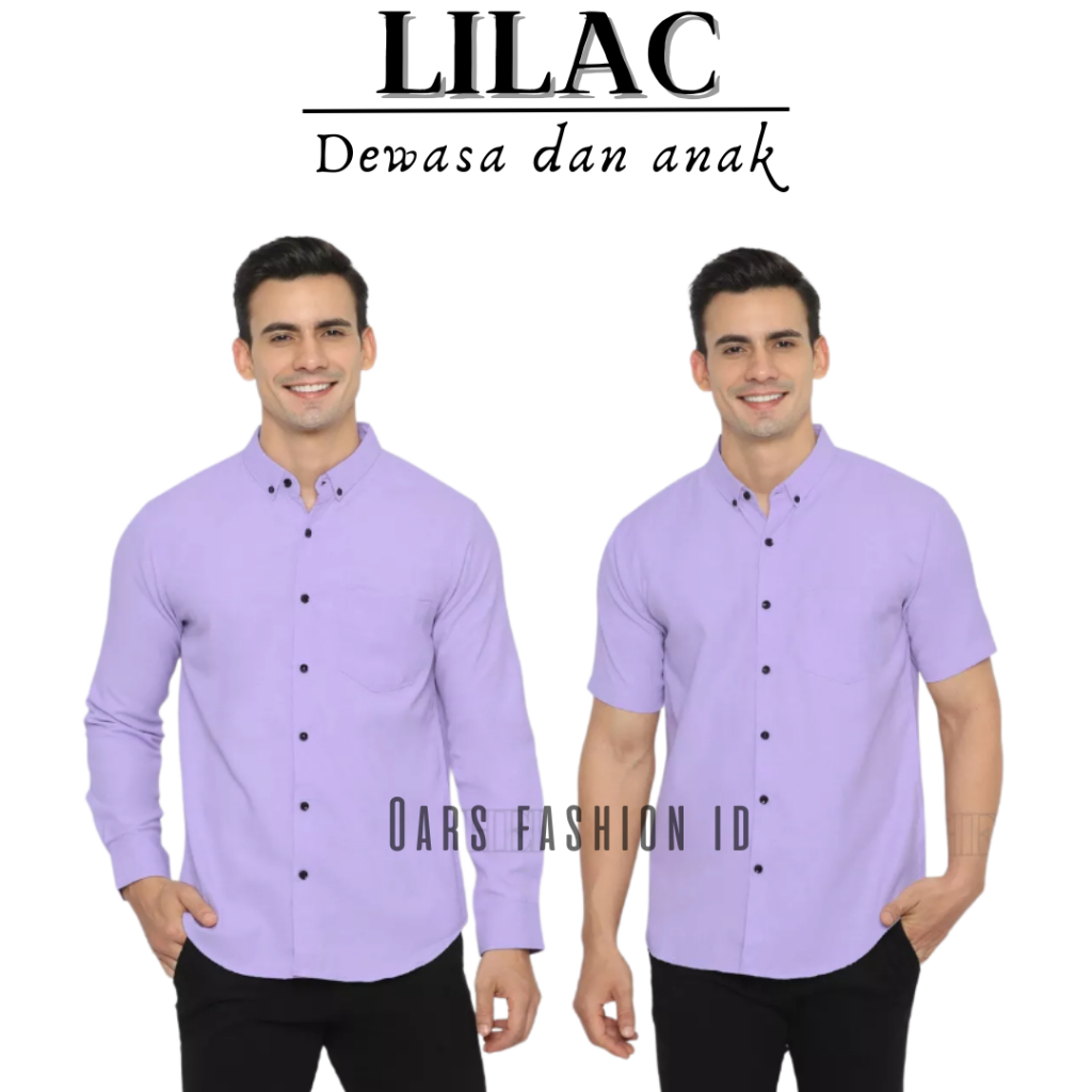 Kemeja Couple Ayah dan Anak laki laki Polos Lengan Panjang dan Pendek Warna Ungu Lilac cotton Kemeja