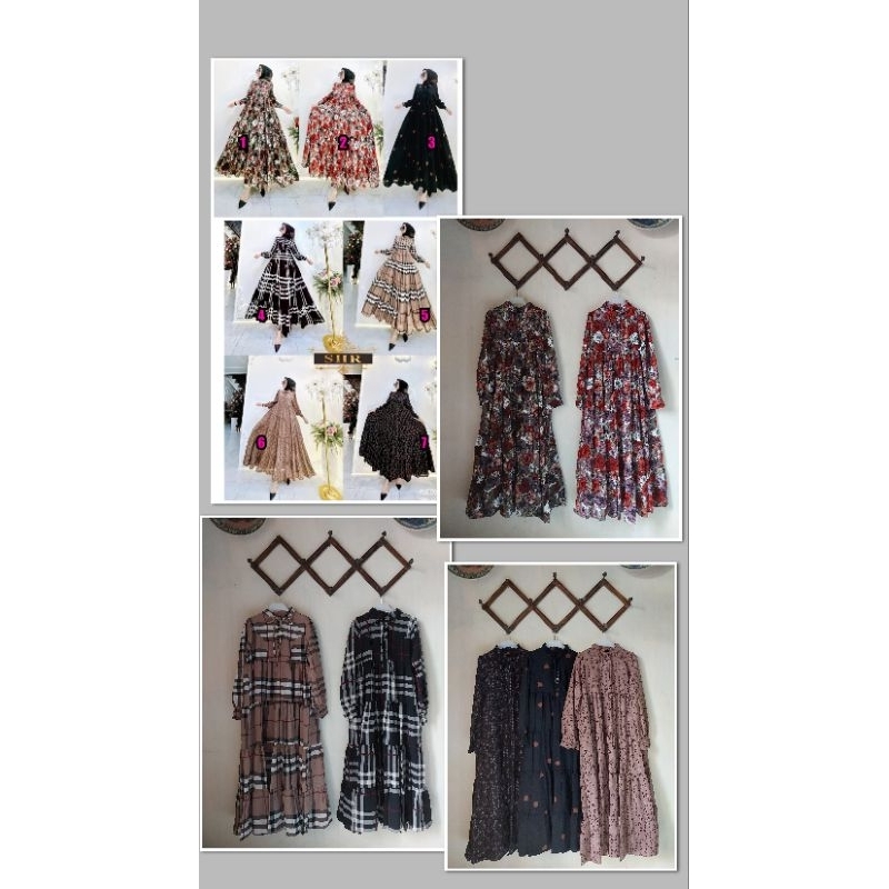 READY STOK  COD  NEW SHR ORI 100% DRESS MAXI WOLLFIS MOTIF DOT BUNGA GG BB PREMIUM SYAHIRA