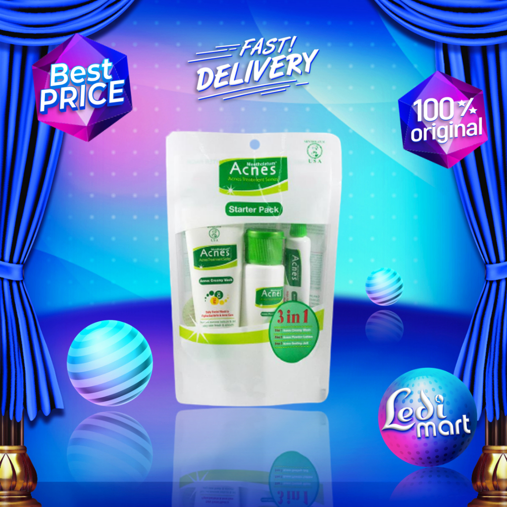 Acnes Starter Pack | Creamy Wash + Powder Lotion + Sealing Jell | Paket Perawatan Wajah | Ledi