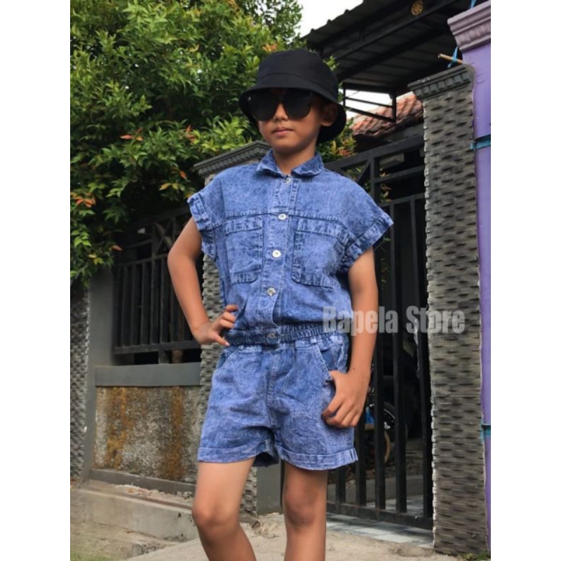 Setelan Jeans Anak umur 1-12 Tahun / Setelan Celana pendek lipat anak / Setelan Fashion anak