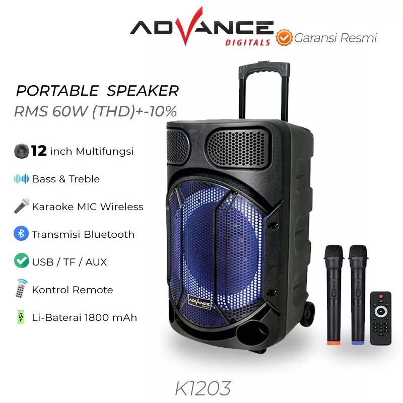 SPEAKER ADVANCE K-1203 12IN MEATING DORONG MIC 2 BLUETOOTH k1203