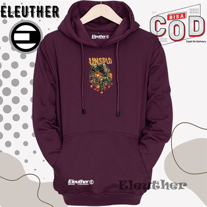 ELEUTHER Bisa COD Jaket Sweater Hoodie Pria Distro Original Aesthetic Burgundy Motif Unspld Fleece T