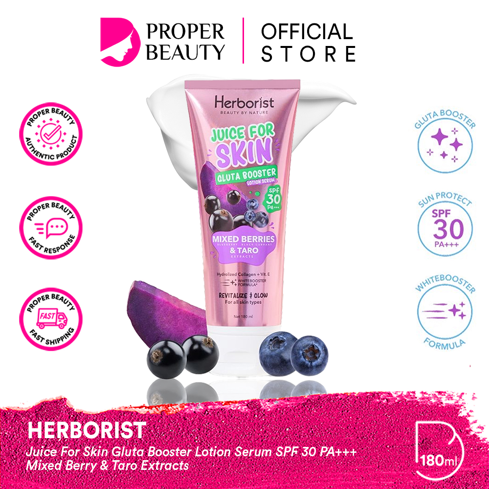 HERBORIST Juice For Skin Gluta Booster Lotion Serum SPF 30 PA+++ Mixed Berry & Taro Extracts Indones