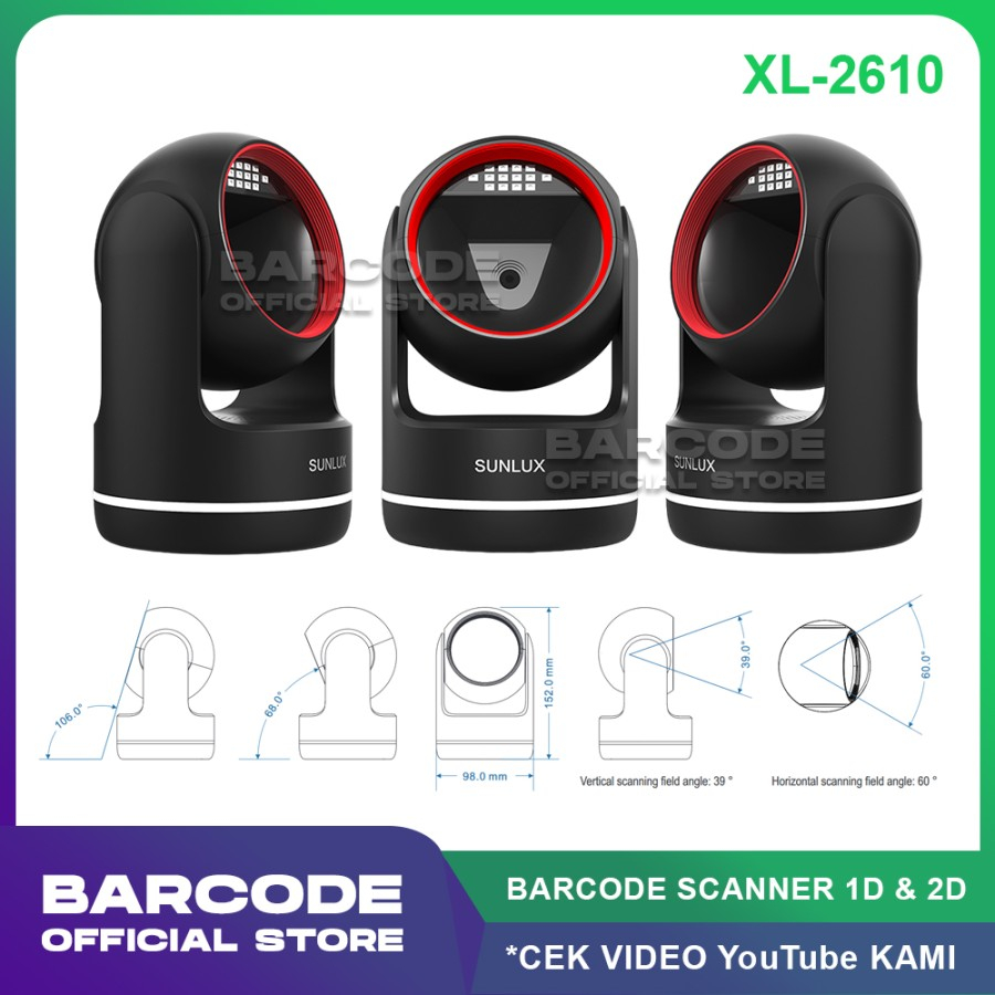 Desktop Barcode Scanner Sunlux XL-2610 Omnidirectional USB Imager Sensitif