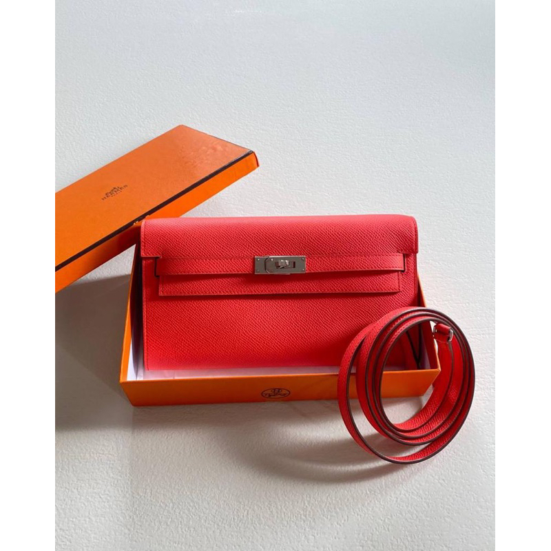 NEW  Hermes kelly wallet to go Hermes KTG epsom leather rose texas PHW #U      Size 19x 11x 1.5cm   