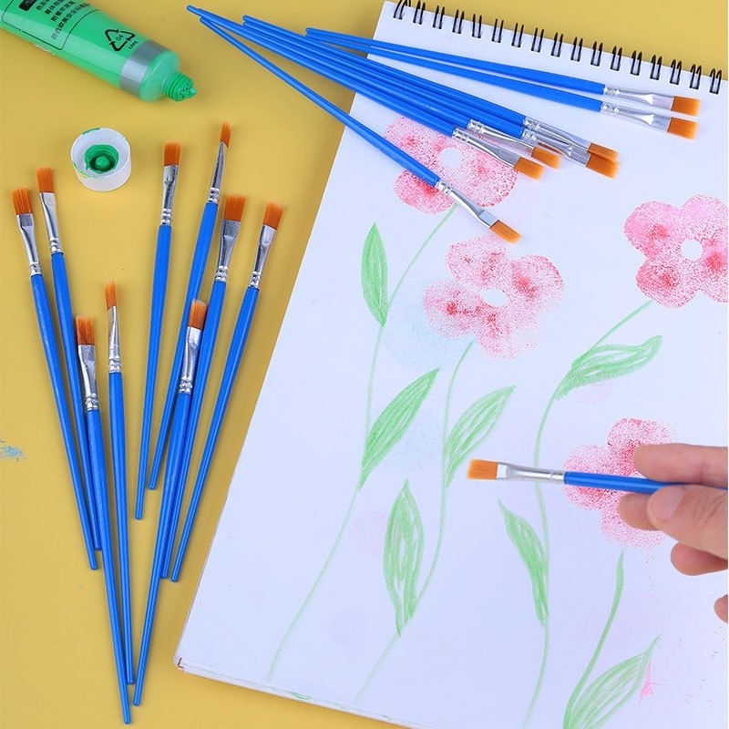 

RK MIGUNANI 50 Pcs Kuas Lukis Flat Kuas Nylon Datar Paint By Number Kuas Round