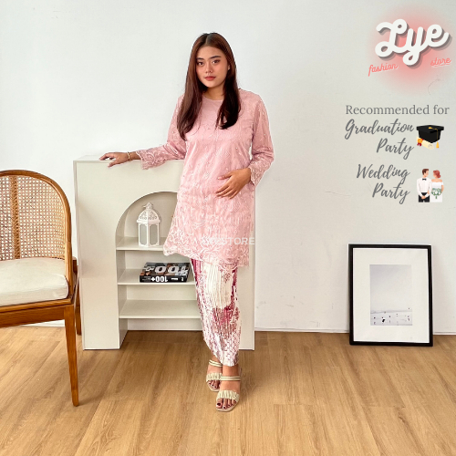 Setelan Kebaya Tile Modern Lengan Panjang Baby Pink