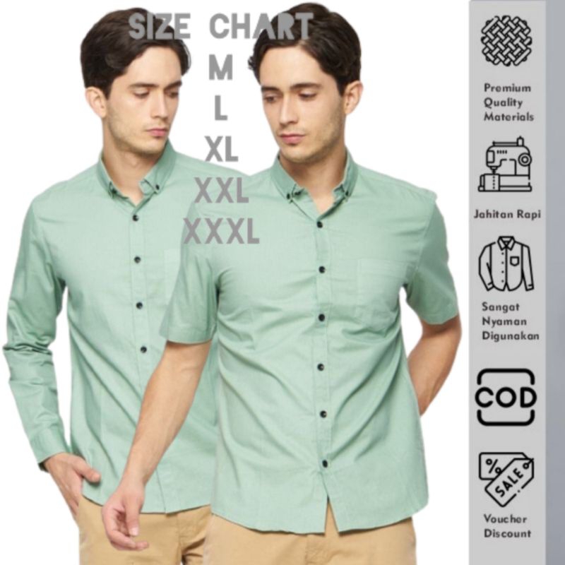 Kemeja Pria Polos Warna Hijau Sage Tosca Lengan Panjang Pendek Jumbo hem atasan cowok hijau sage gre