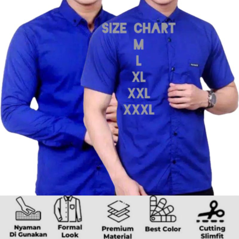 Kemeja Pria Polos Warna Biru Tua BCA Lengan Panjang Pendek Jumbo hem atasan cowok laki laki biru ele