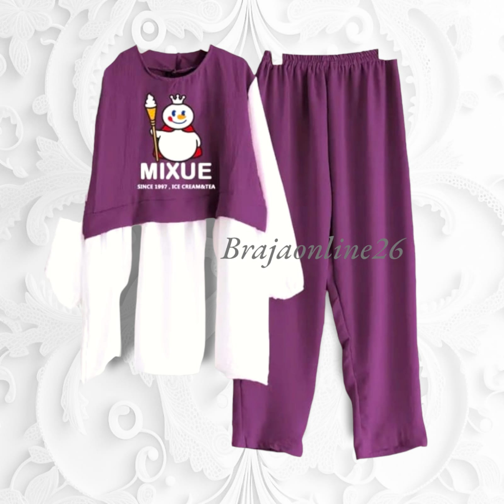 Stelan Baju Anak Perempuan Motif Mixue CRINKLE Usia 3-12 Tahun Pakaian Anak Perempuan