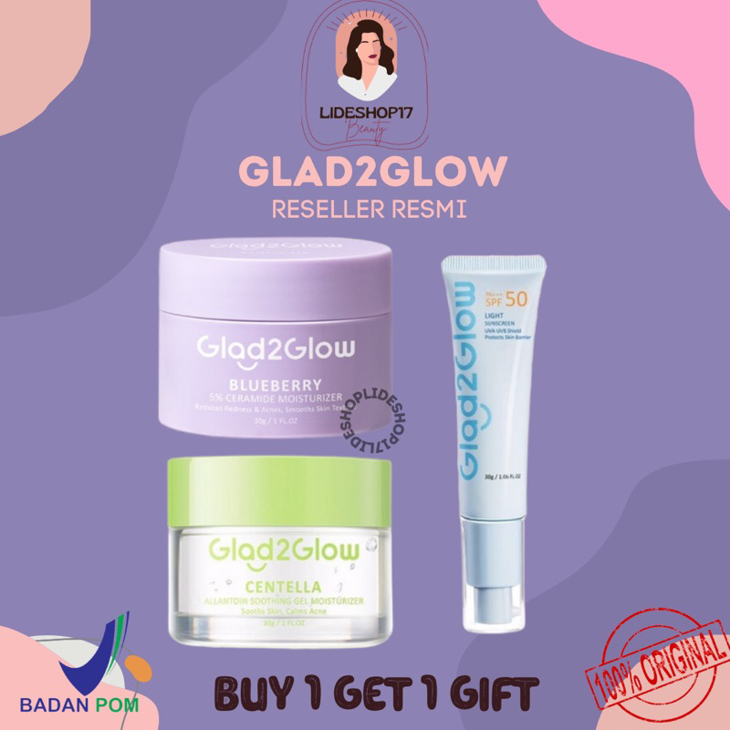 Glad2glow BPOM ready stock | Glad2glow Sunscreen | Glad2glow Blueberry Moisturizer | Glad2glow Cente