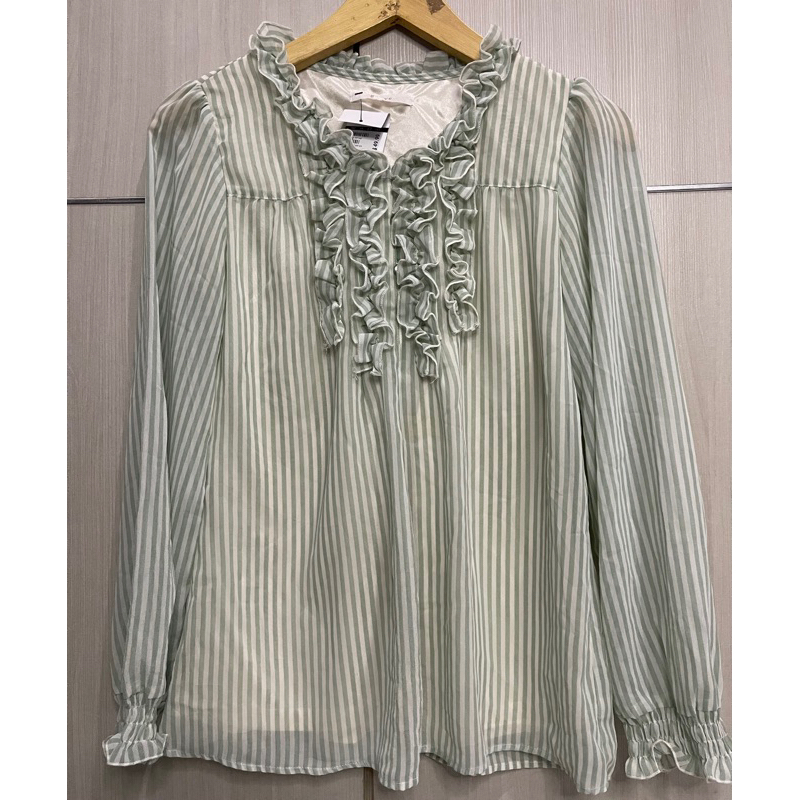 Blouse Salur Rempel Dada Sifon Warna Hijau Mint