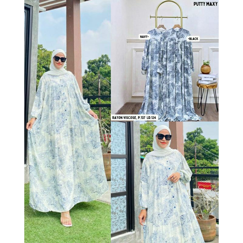Dress Wanita Busui Rayon Viscose Putty Maxy