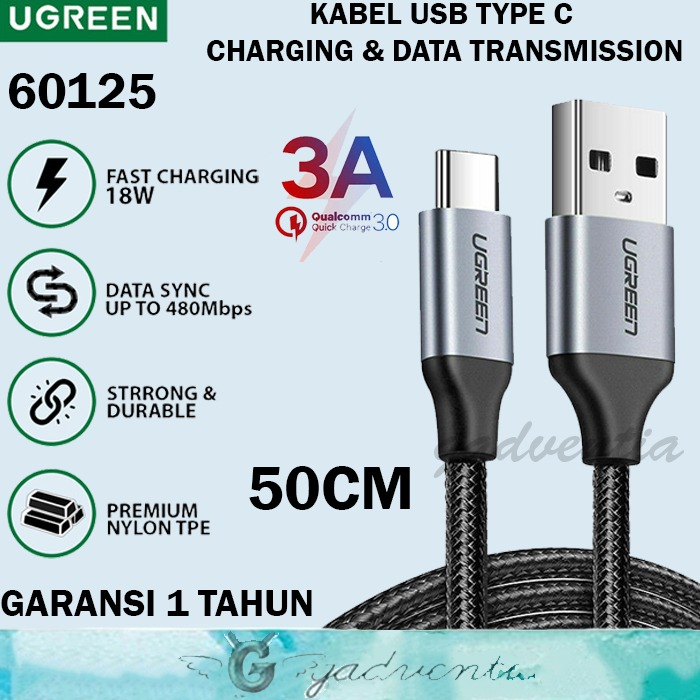 Ugreen Kabel Charger Pendek USB Type C dan C to C Cable Powerbank Fast Charging 2.4a untuk Samsung A