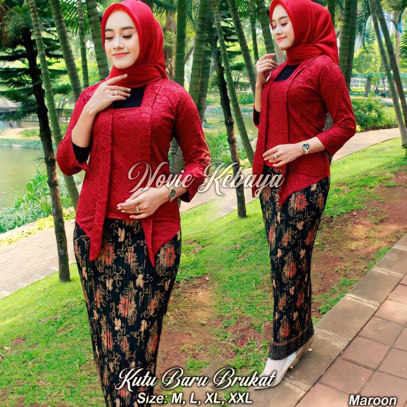 Ellyakebaya - Setelan Kebaya Brokat Kutubaru Hijab Modern Terbaru Set Rok Plisket Batik Motif Baju K