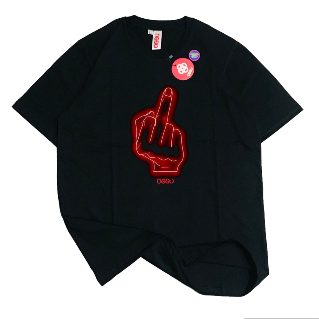 KAOS OSSU RED LIGHT FVCK BLACK TSHIRT