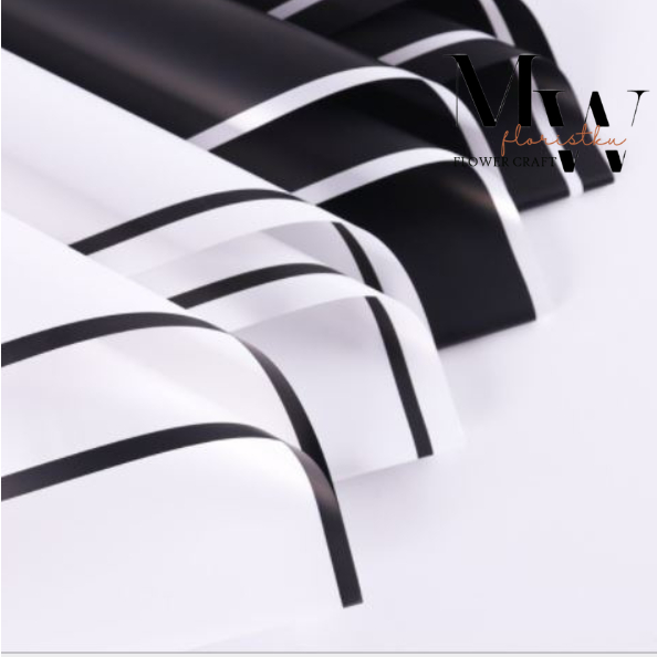 

bahan florist kertas Cellophane bahan bucket bunga model hitam dan putih