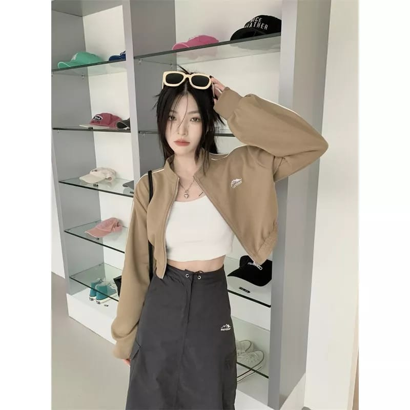 Norshler Vintage Jacket Crop Wanita Oversize - Sweater Jaket Croope Wanita Korean Style Kekinian Lucu