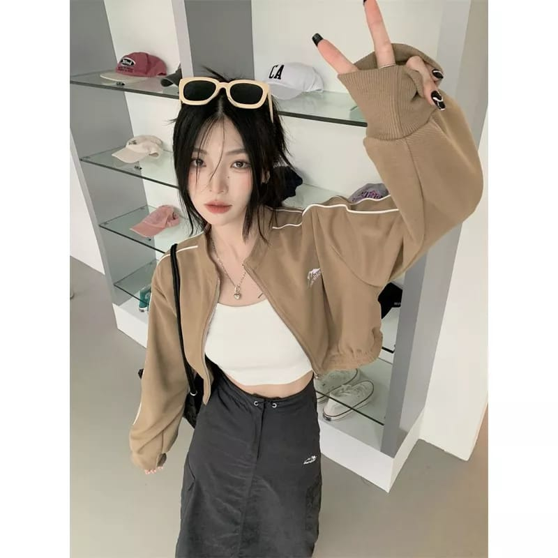 Norshler Vintage Jacket Crop Wanita Oversize - Sweater Jaket Croope Wanita Korean Style Kekinian Lucu