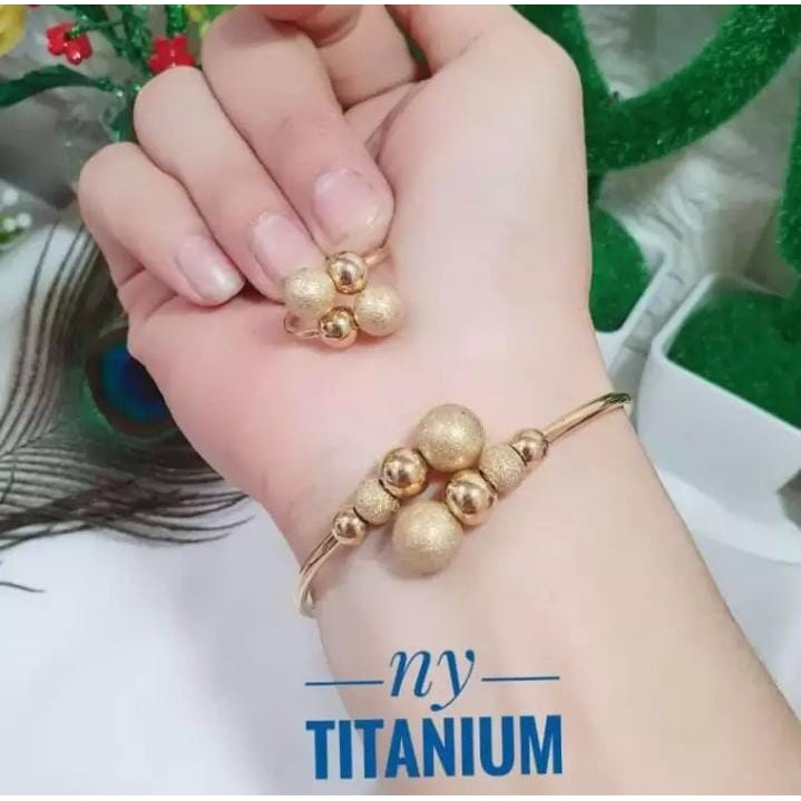 [Bayar Ditempat] Set Gelang Cincin Titanium/Set Perhiasan Wanita Asli Titanium/Set Gelang Dan Cincin