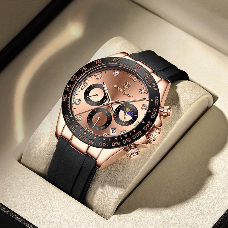 Jam Tangan Pria Anti Air Original Keren Hitam Luxury Chronograph Watch Men Multifungsi Zn006