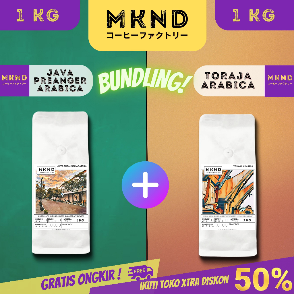 

MKND® BUNDLING HEMAT 2X1KG BUNDLING KOPI ARABIKA JAVA PREANGER GRADE 1 SINGLE ORIGIN + TORAJA SAPAN GRADE 1 SINGLE ORIGIN PROMO DISCON | BIJI BUBUK | SINGLE ORIGIN | PREMIUM COFFE | ROASTED BEANS | MANUAL BREW | COFFE ROASTERY