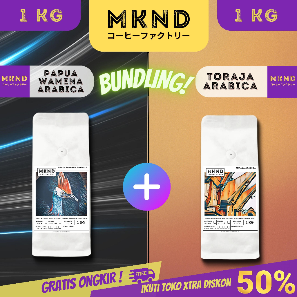 

MKND® BUNDLING HEMAT 2X1KG KOPI ARABIKA PAPUA WAMENA GRADE 1 SINGLE ORIGIN + TORAJA SAPAN GRADE 1 SINGLE PROMO DISCON | BIJI BUBUK | SINGLE ORIGIN | PREMIUM COFFE | ROASTED BEANS | MANUAL BREW | COFFE ROASTERY