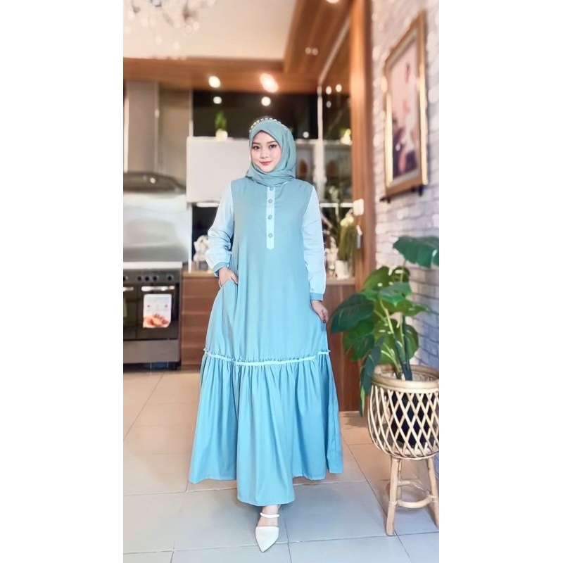 Roris Fasion AINUN 1 | Hijau Wadah | Gamis model terbaru untuk remaja dan dewasa