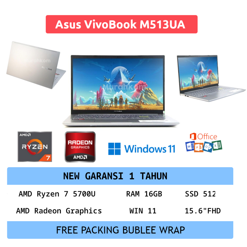 ASUS VIVOBOOK M513UA AMD Ryzen 7-5700U 16GB 512 SSD 15.6"FHD IPS