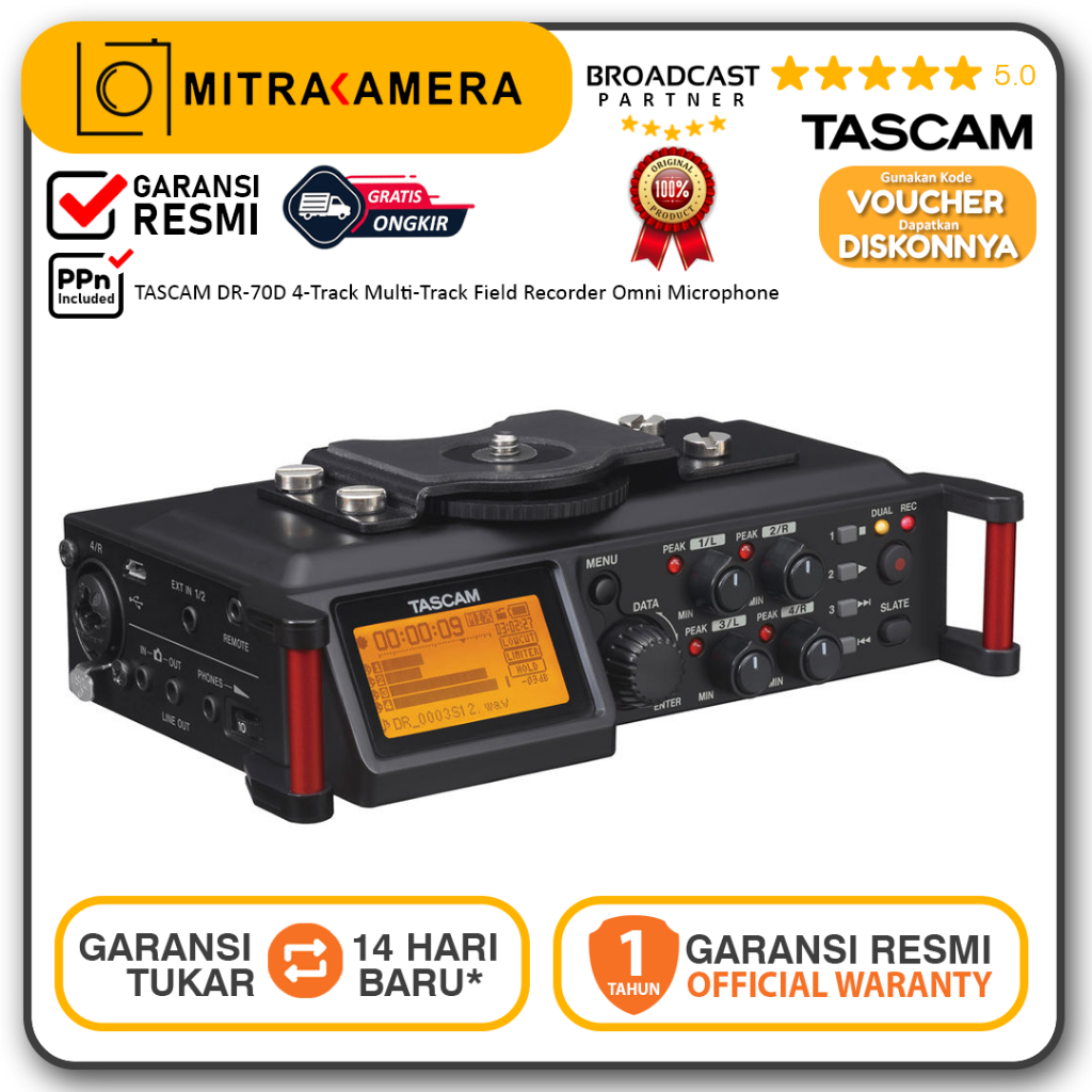 TASCAM DR-70D 4-Track Multi-Track Field Recorder Omni Microphone