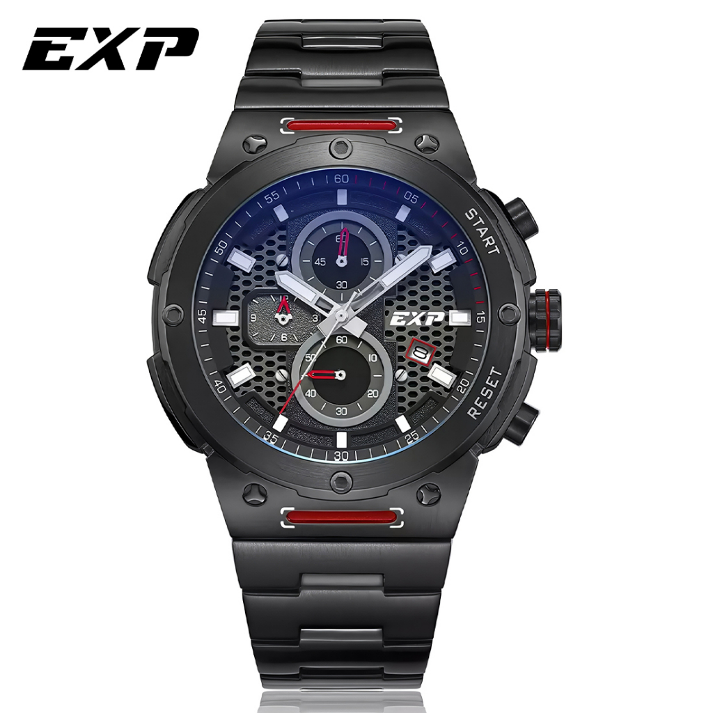 Expedition EXP 6837 MCBIGBARE - Jam Tangan Chronograph Pria - Black Red - Stainless Steel