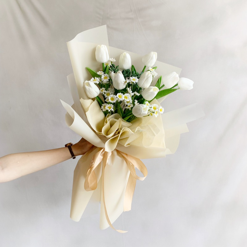 Echiiglo - Luna artificial bouquet / buket bunga palsu tulip daisy chamomile korean style / kado ultah wisuda hari ibu valentine day Cewe cowo cewek cowok Murah Premium Ulang tahun Valentines
