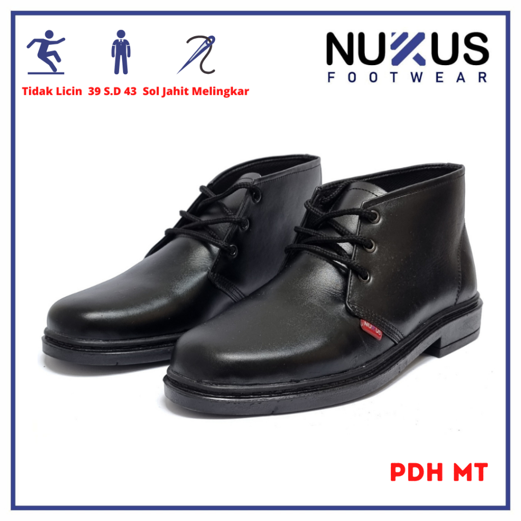 Nukus Sepatu PDH Tali Fantofel Pria Formal Hitam Putih Kulit Sintetis - MT GB