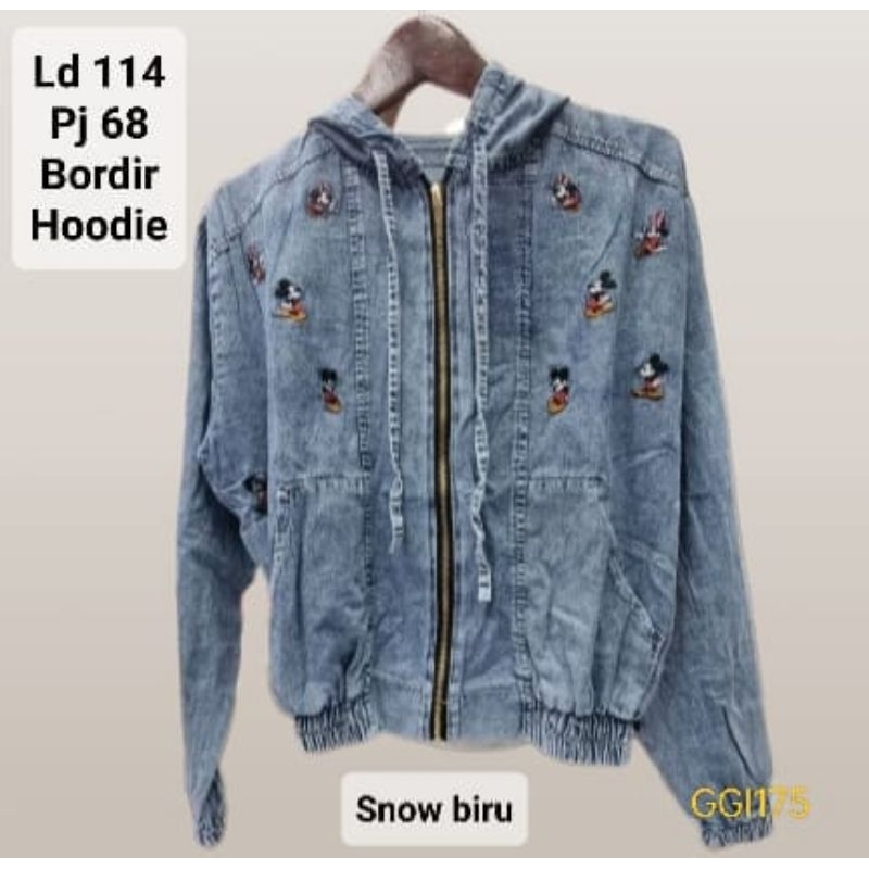GGI175 Jaket Wanita Jeans Hoodie bordir mickey mouse jumbo LD114 pj 68