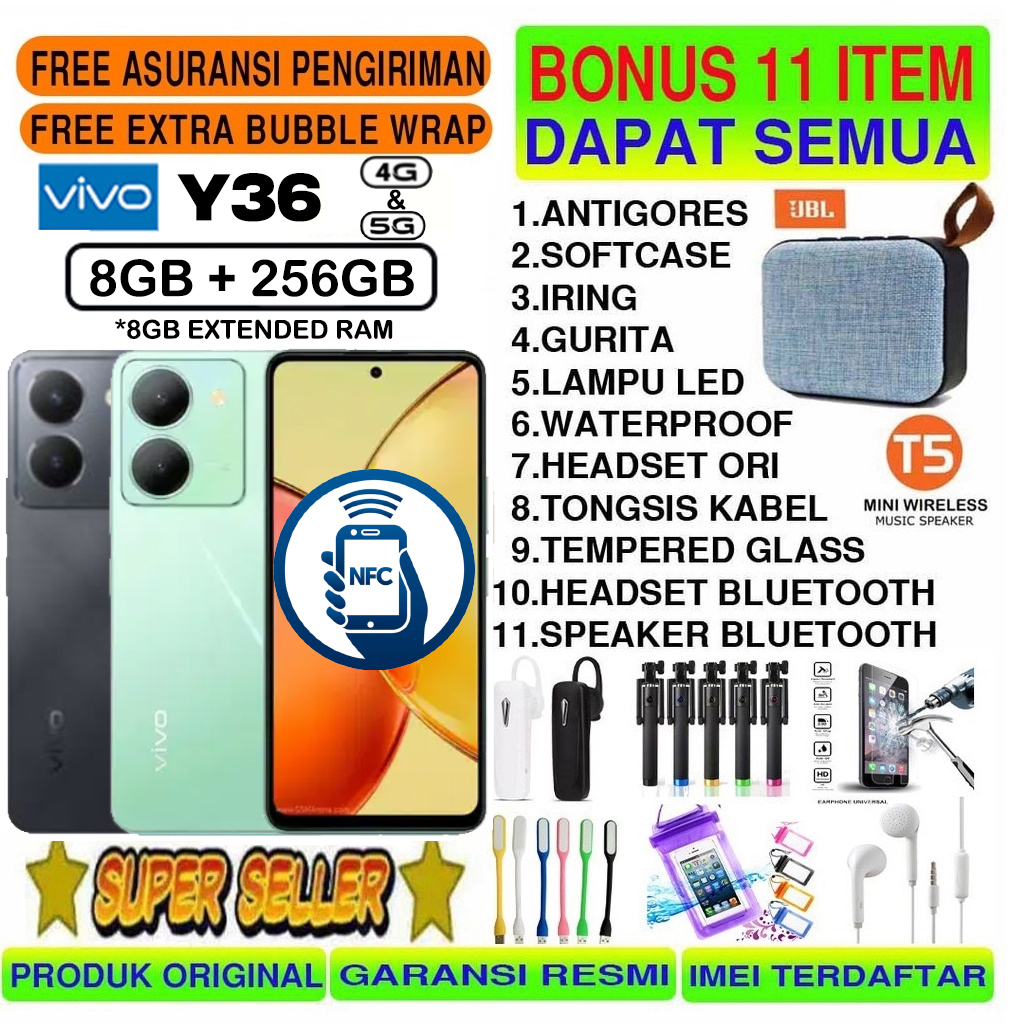 VIVO Y36 5G & 4G RAM 16GB (8GB+8GB EXTENDED) ROM 256GB 16/256 | 8/256 GB GARANSI RESMI