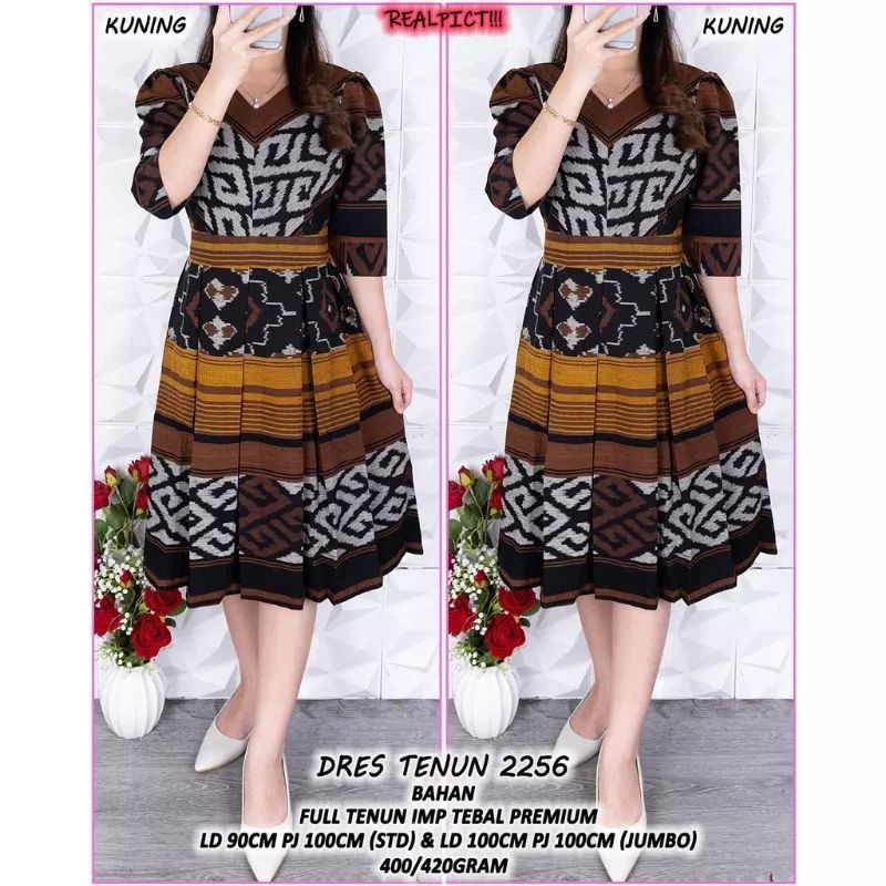 DRES TENUN WANITA MOTIF WIRU LIPAT MOTIF KEKINIAN | DRES PESTA | DRES GEREJA