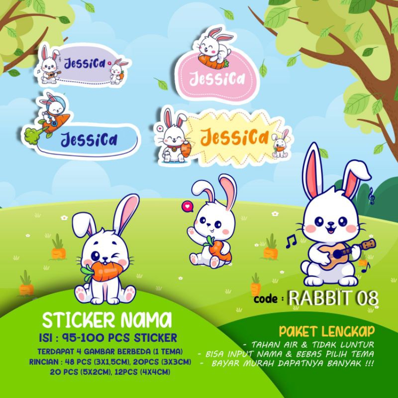 

Sticker / Stiker Label Nama Karakter Tema RABBIT / KELINCI