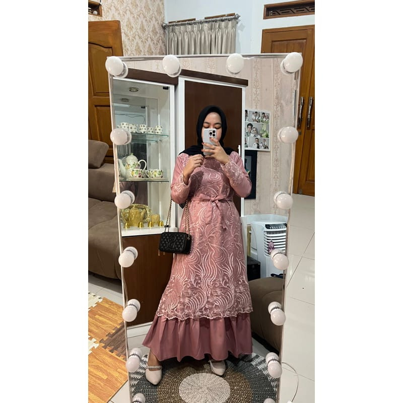 GAMIS BROKAT best seller terbaru 2023 SABRINA DRESS gamis brukat pesta/simple/cantik/elegan paling d