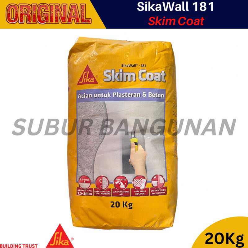 SikaWall 181 Skim Coat Mortar Instan Acian Plesteran Tembok 20 Kg